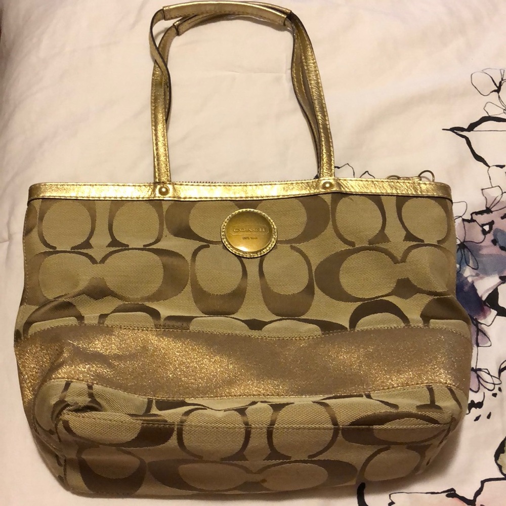 Coach gold & beige bag